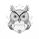 half geometric half realistic owl with pocket watch tattoo design idea