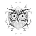 half geometric half realistic owl with pocket watch tattoo design idea