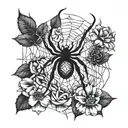 spider, web, floral intertwined within tattoo design idea