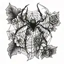 spider, web, floral intertwined within tattoo design idea