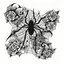 spider, web, floral intertwined within tattoo design idea