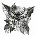 spider, web, floral intertwined within tattoo design idea