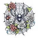 spider, web, flowers intertwined tattoo design idea