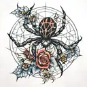 spider, web, flowers intertwined tattoo design idea