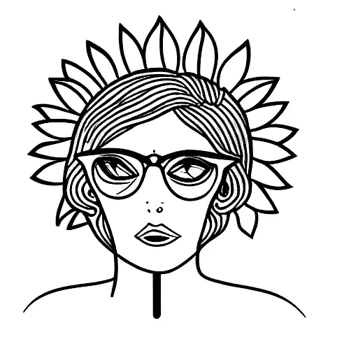 blonde woman with short hair wearing glasses with roman victory chaplet on her head holding a sunflower and blowing a ki tattoo design idea