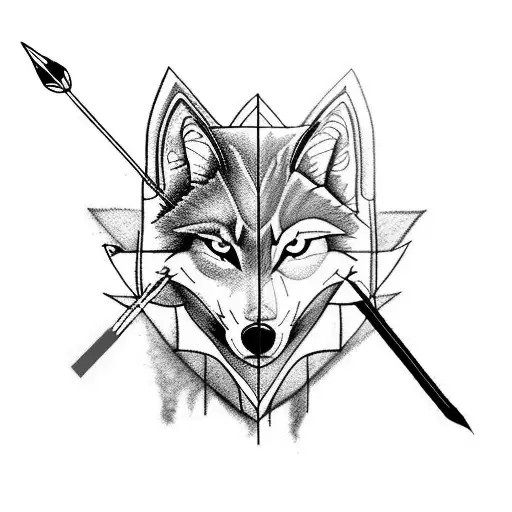 Arrow, half wolf head and half of heart tattoo design idea