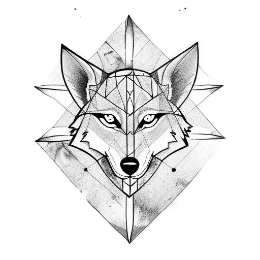 Arrow, half wolf head on one side and half of heart on the other tattoo design idea