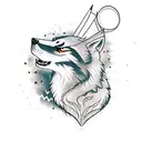 Arrow, half wolf head on one side and half of heart on the other tattoo design idea