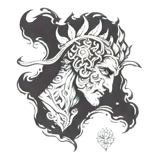 Greek god inspiration fear in hand. tattoo design idea