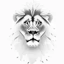 Design a lion wearing a cape with intricate tribal patterns, standing in front of the iconic Table Mountain in Cape Town, with a subtle nod to your IT sales occupation in the background tattoo design idea