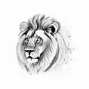 Design a lion wearing a cape with intricate tribal patterns, standing in front of the iconic Table Mountain in Cape Town, with a subtle nod to your IT sales occupation in the background tattoo design idea