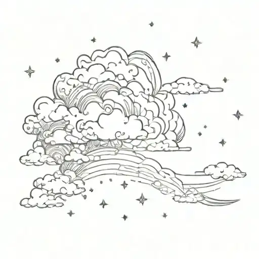 realistic clouds and fairy sparkles scattered tattoo design idea