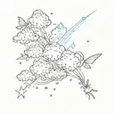 realistic clouds and fairy sparkles scattered tattoo design idea