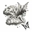 realistic clouds and fairy sparkles scattered tattoo design idea