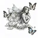 realistic clouds and fairy sparkles scattered tattoo design idea