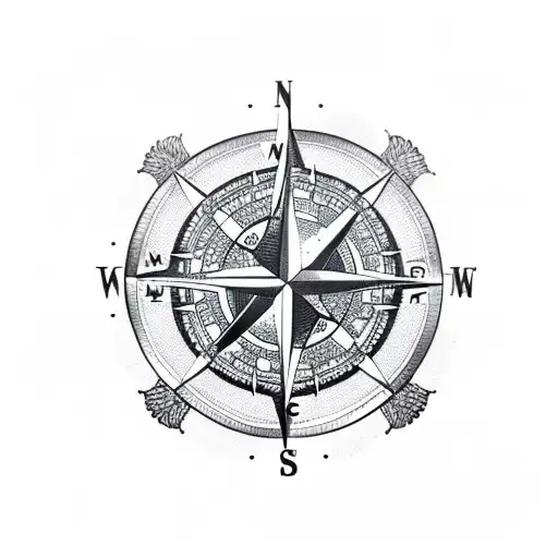 compass with mountains and kraken tattoo design idea