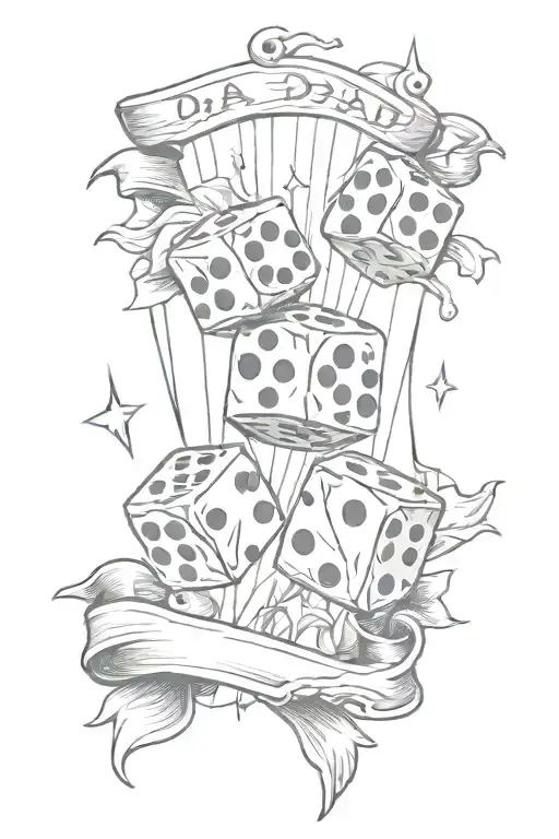 rolling dice and a banner memorial tattoo for dad tattoo design idea