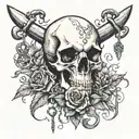 windrose in the back, Animal skull of ram/Aries in the foreground, two crossed keys below the skull like a pirate flag tattoo design idea