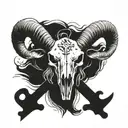 big windrose, Animal skull of ram/Aries in the front, two crossed keys below the skull tattoo design idea