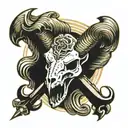 big windrose, Animal skull of ram/Aries in the front, two crossed keys below the skull tattoo design idea