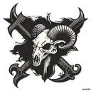 big windrose, Animal skull of ram/Aries in the front, two crossed keys below the skull tattoo design idea