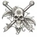 windrose in the back, Animal skull of ram/Aries in the front, two crossed keys below the skull like a pirate flag tattoo design idea