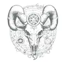 black and white, big wind rose, Animal skull of ram/Aries in the front, two crossed keys below the skull tattoo design idea
