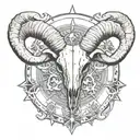 black and white, big wind rose, Animal skull of ram/Aries in the front, two crossed keys below the skull tattoo design idea
