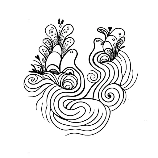 minimalistic small tattoo with heart book lily-of-the-valley, sea wave tattoo design idea