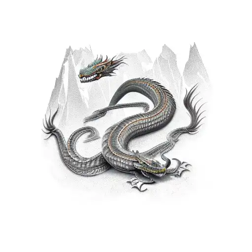 A cobra and dragon in a futuristic cyberpunk setting tattoo design idea