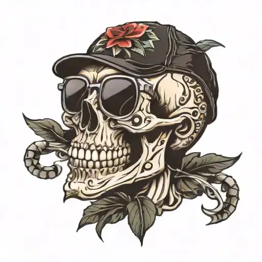 Skull wearing two savage sunglasses tattoo design idea