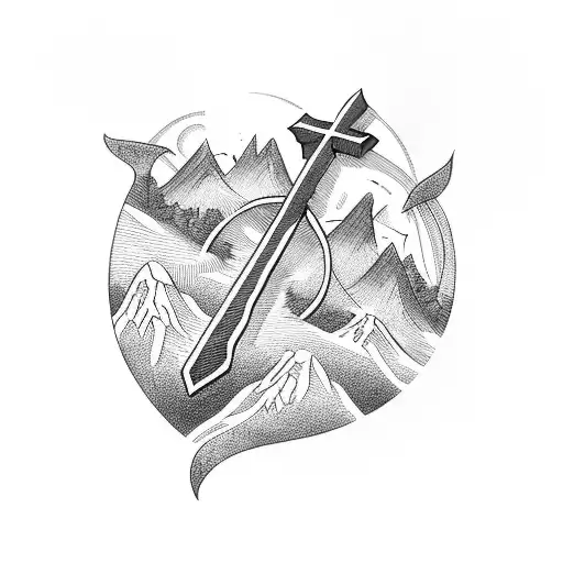 cross on hill tattoo design idea