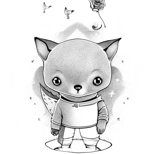 the little prince with rose and fox tattoo design idea