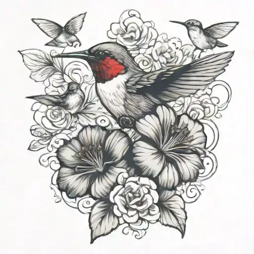 cisor, geraniums and hummingbird tattoo design idea