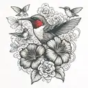 cisor, geraniums and hummingbird tattoo design idea