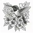 cisor, geraniums and hummingbird tattoo design idea