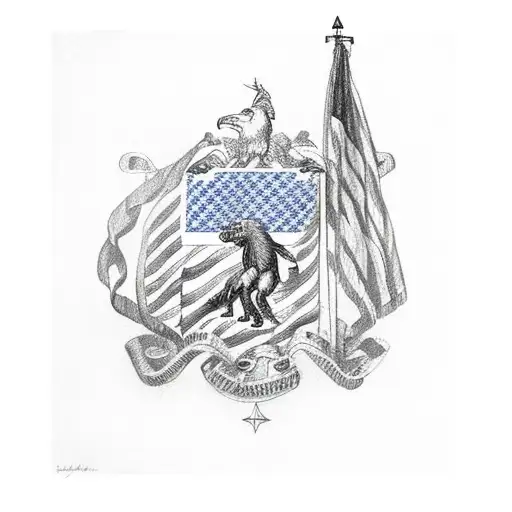 13 colonies flag with a musket and AR-15 behind it tattoo design idea