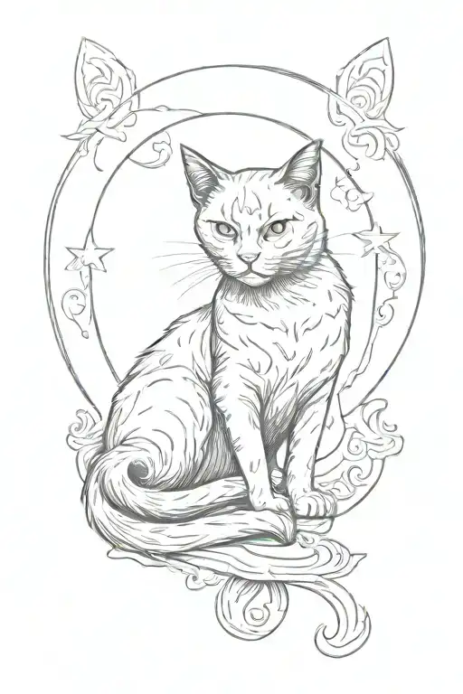 black cat sitting on crescent moon tattoo design idea