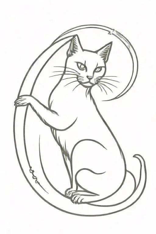 black cat sitting on crescent moon tattoo design idea