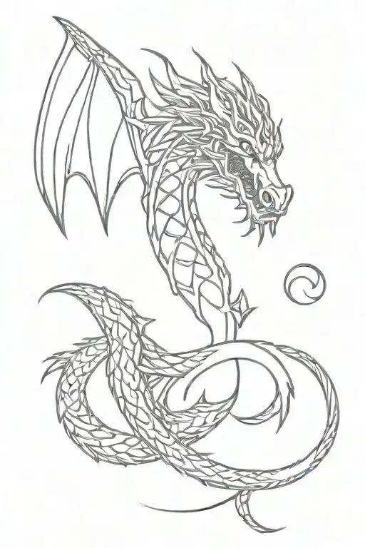 dragon with viking rune with nordic runes tattoo design idea