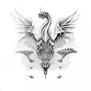 Dragon with bones, big wings with a background of golden ratio tattoo design idea