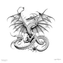 Dragon with bones, big wings with a background of golden ratio tattoo design idea
