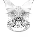 Dragon with bones, big wings with a background of golden ratio tattoo design idea