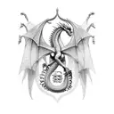 Dragon with bones, big wings with a background of golden ratio tattoo design idea