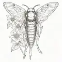 Cicada with wing open surrounded by dead flowers tattoo design idea