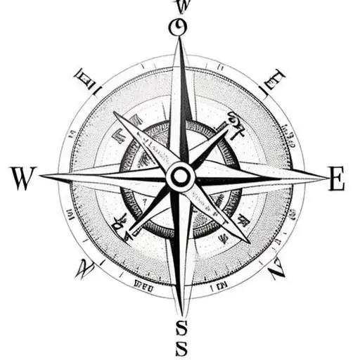 old fashioned compass with mountain and 2 soaring eagles tattoo design idea