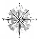 old fashioned compass with mountain and 2 soaring eagles tattoo design idea