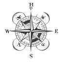 old fashioned compass with mountain and 2 soaring eagles tattoo design idea