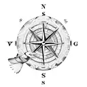 old fashioned compass with mountain and 2 soaring eagles tattoo design idea