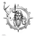 Poseidon with a trident and an old ship sinking over a compass tattoo design idea